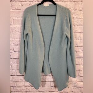 Garnet Hill Lambswool & Angora Open Front Cardigan Sweater Light Aqua Blue Sz M
